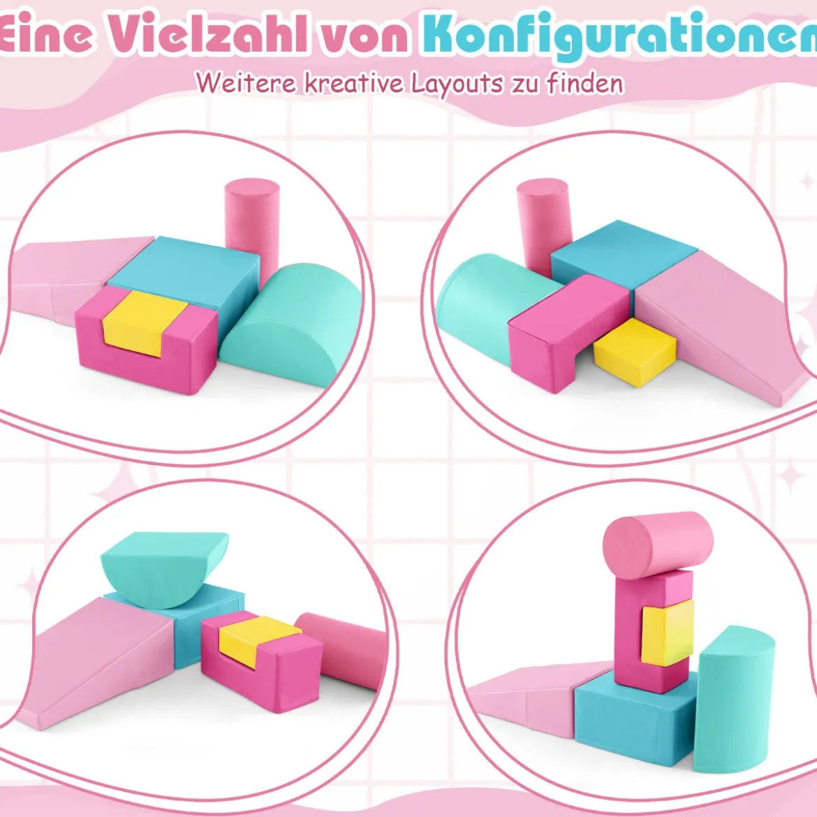 Dreieckiges Kletter-Spielzeugset aus Holz mit 6 Schaumstoffbausteinen zum Toben und Klettern