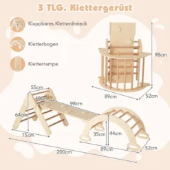 Dreieckiges Kletter-Spielzeugset aus Holz mit 6 Schaumstoffbausteinen zum Toben und Klettern