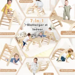 Dreieckiges Kletter-Spielzeugset aus Holz mit 6 Schaumstoffbausteinen zum Toben und Klettern