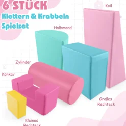 Dreieckiges Kletter-Spielzeugset aus Holz mit 6 Schaumstoffbausteinen zum Toben und Klettern