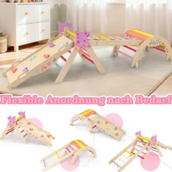 Dreiecksset 9-in-1 faltbares Kletterspielzeug Montessori Kletterset aus Holz Klettergerüst für Kinder Bunt