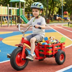 Dreirad Kinderfahrrad bis 91 kg Belastbar mit Verstellbarem Sitz & Lenker für Kinder ab 3 Jahren Rot
