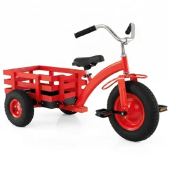Dreirad Kinderfahrrad bis 91 kg Belastbar mit Verstellbarem Sitz & Lenker für Kinder ab 3 Jahren Rot