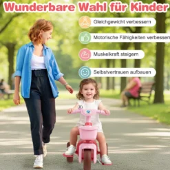Dreirad Kinder Laufrad mit begrenzter Lenkung Klingel & ergonomischem Sitz Kleinkinder Spielzeug Rosa