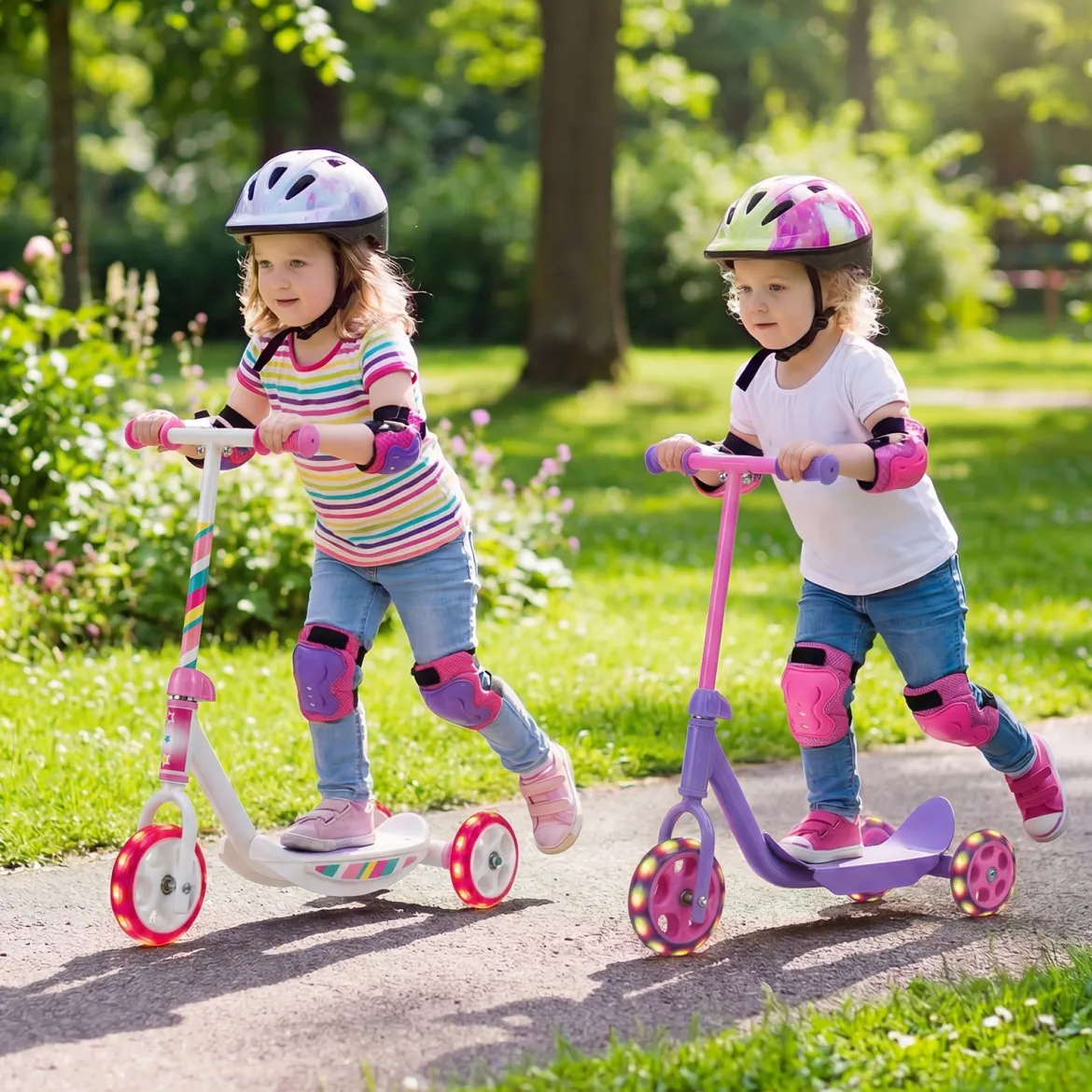 Dreirad Kinderroller mit Led-rädern Tretroller & Rutschfester Trittfläche 20 kg Belastbar Rosa