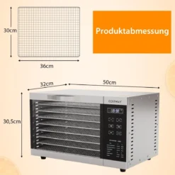 Dörrgerät mit 8 Gittertabletts & 0–70°C Temperaturregelung & Überhitzungsschutz Dörrautomat
