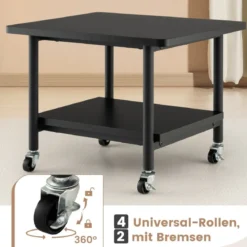 Druckertisch mit 2 Ebenen & Feststellbaren Rädern Druckerständer Druckerwagen Schwarz