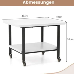 Druckertisch mit 2 Ebenen & Feststellbaren Rädern Druckerständer Druckerwagen Weiß