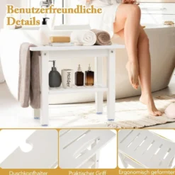 Duschbank Bad Badhocker wasserdicht mit Griff & Ablagefach Duschhocker bis 150 kg Belastbar Weiß