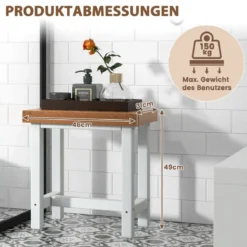 Duschbank Bad Sitzbank mit Ablage bis 150 kg Belastbar Braun + Weiß 46 x 31 x 49 cm