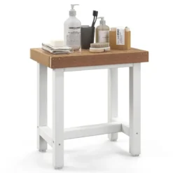 Duschbank Bad Sitzbank mit Ablage bis 150 kg Belastbar Braun + Weiß 46 x 31 x 49 cm