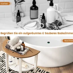 Duschbank Bad Sitzbank mit Ablage Badhocker Badezimmerbank Duschstuhl 65 x 46 cm Braun+Weiß