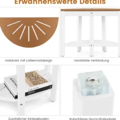 Duschbank Bad Sitzbank mit Ablage Badhocker Badezimmerbank Duschstuhl 65 x 46 cm Braun+Weiß