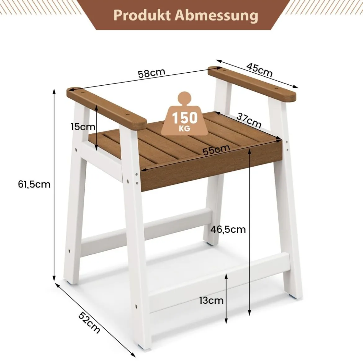 Duschbank Bad Sitzbank mit Ablage Badhocker Badezimmerbank Duschstuhl 58 x 52 x 61,5 cm Braun+Weiß