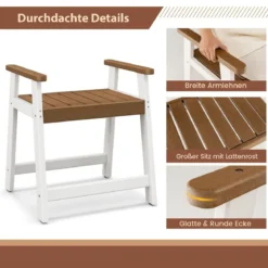 Duschbank Bad Sitzbank mit Ablage Badhocker Badezimmerbank Duschstuhl 58 x 52 x 61,5 cm Braun+Weiß