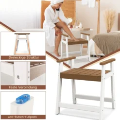 Duschbank Bad Sitzbank mit Ablage Badhocker Badezimmerbank Duschstuhl 58 x 52 x 61,5 cm Braun+Weiß