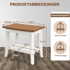Duschbank Bad Sitzbank mit Ablage Badhocker Badezimmerbank Duschstuhl 51 x 32,5 x 47 cm Braun + Weiß