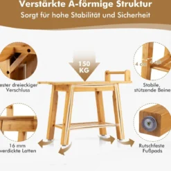Duschbank Bambus-Duschbank mit Ablage 2-Stufiger Duschhocker 60 x 30 x 50 cm Natur