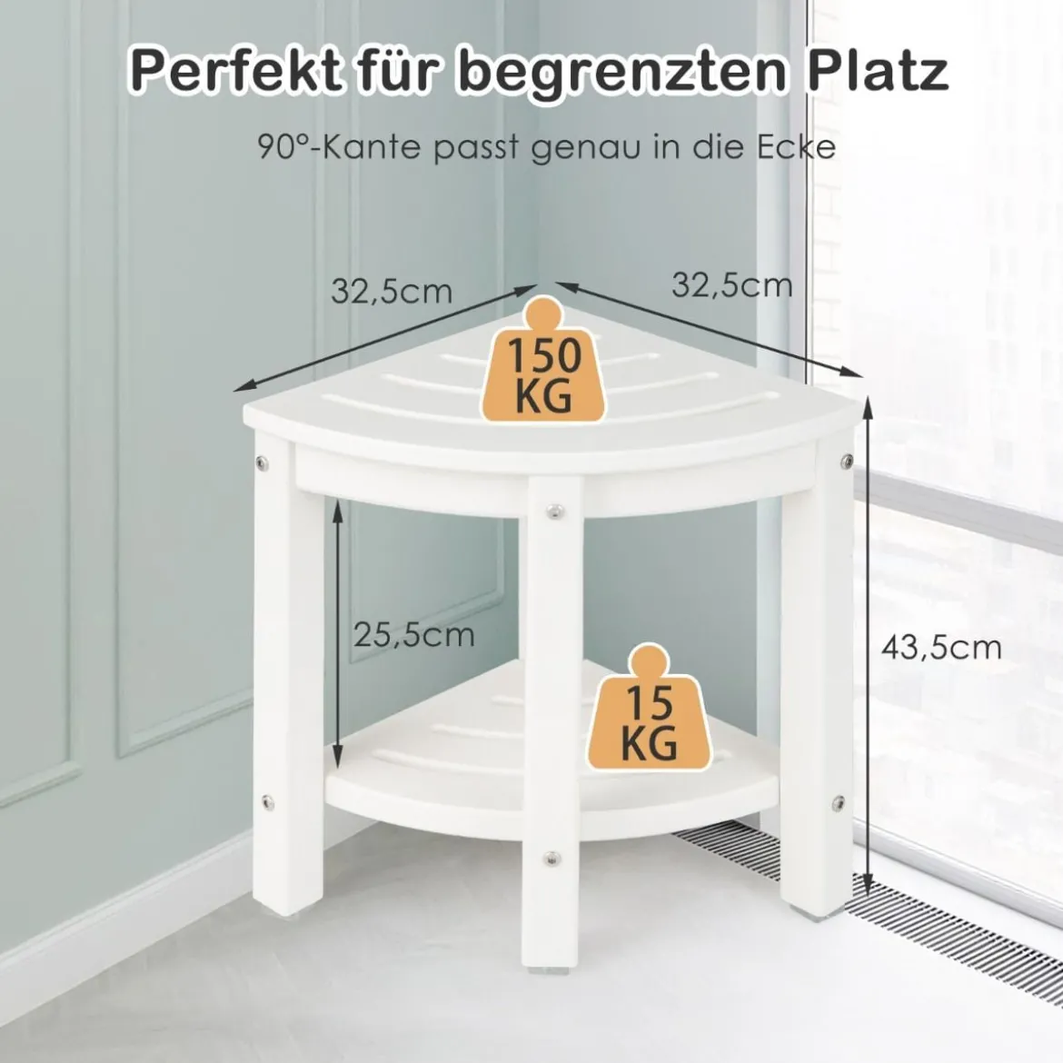 Duschbank mit Ablage Sitzbank Eck-Duschhocker 32,5 x 32,5 x 43,5 cm Weiß