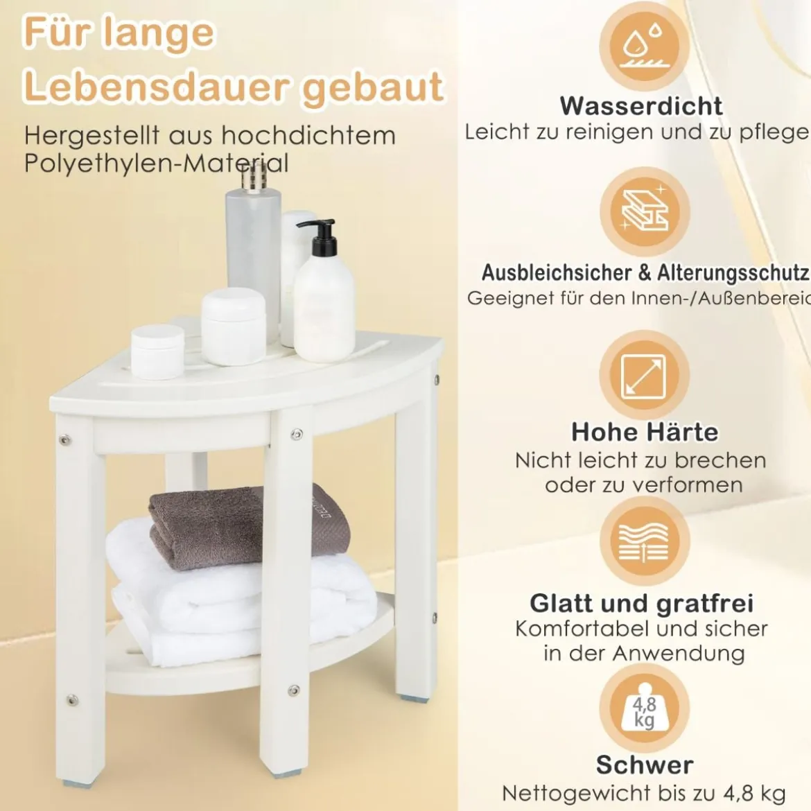 Duschbank mit Ablage Sitzbank Eck-Duschhocker 32,5 x 32,5 x 43,5 cm Weiß