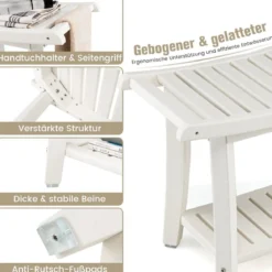 Duschbank Wasserdichter Duschhocker mit Gebogenem Sitz 60,5 x 34 x 48 cm Weiß