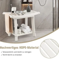 Duschbank Wasserdichter Duschhocker mit Gebogenem Sitz 60,5 x 34 x 48 cm Weiß