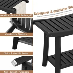 Duschbank Wasserdichter Duschhocker mit Gebogenem Sitz 60,5 x 34 x 48 cm Schwarz