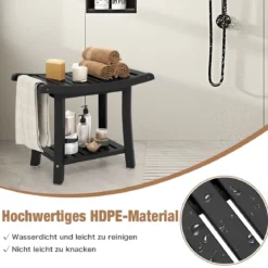 Duschbank Wasserdichter Duschhocker mit Gebogenem Sitz 60,5 x 34 x 48 cm Schwarz