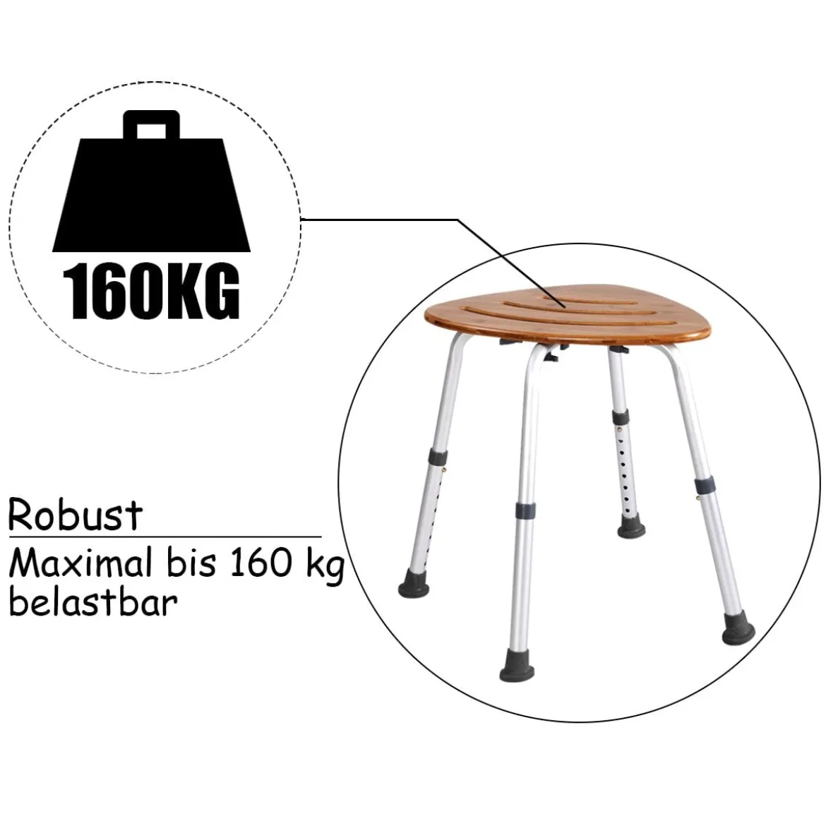 Duschhocker Duschstuhl Badehilfe Dusche Sitz Badhocker Duschhilfe Bambus 160KG