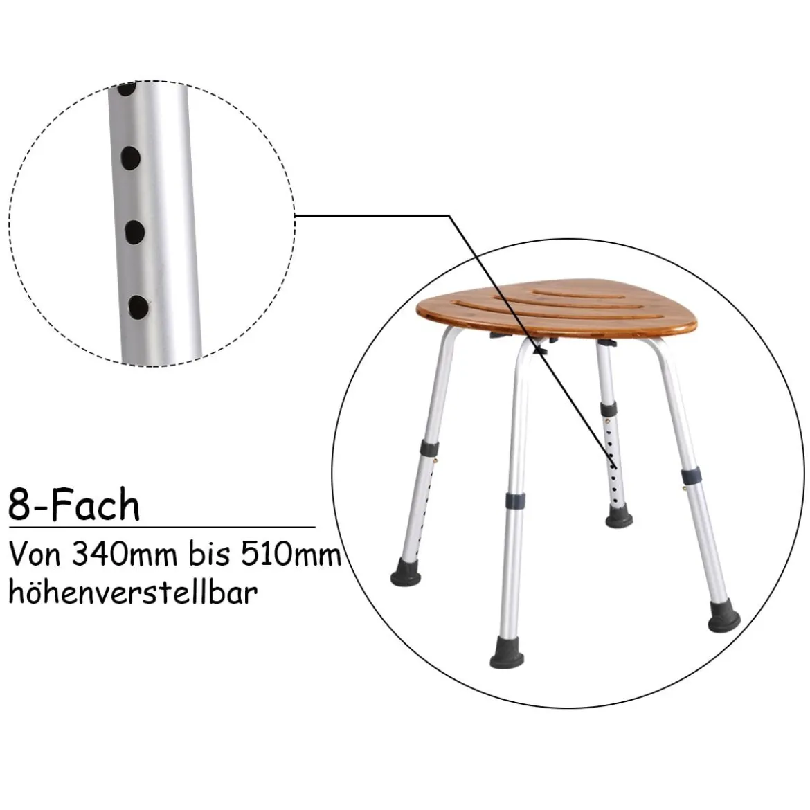 Duschhocker Duschstuhl Badehilfe Dusche Sitz Badhocker Duschhilfe Bambus 160KG