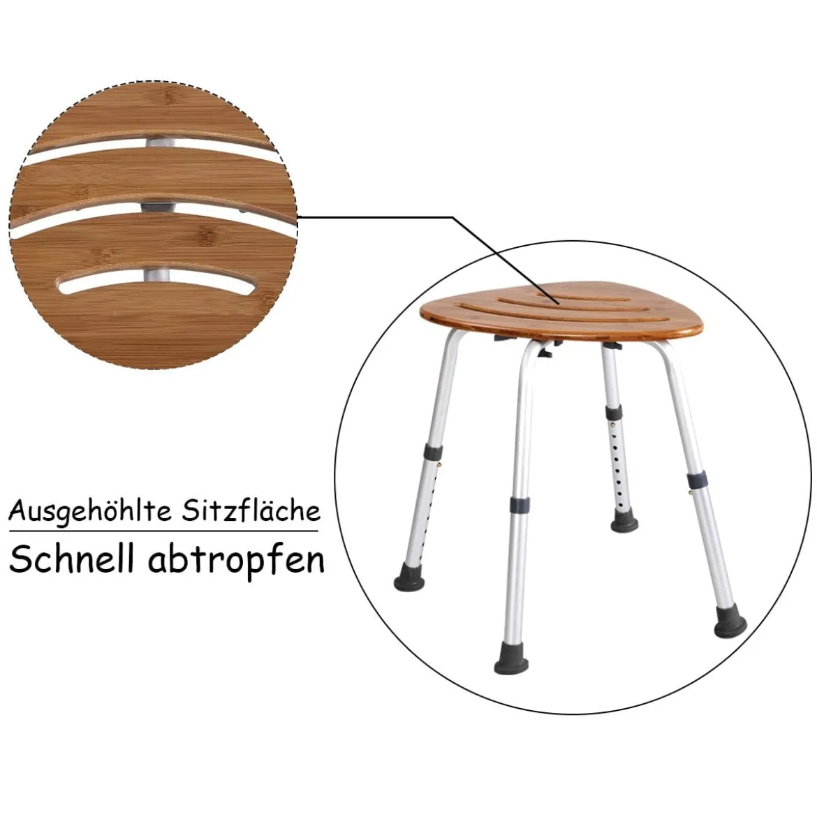 Duschhocker Duschstuhl Badehilfe Dusche Sitz Badhocker Duschhilfe Bambus 160KG