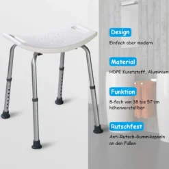 Duschstuhl Duschsitz Rechteckiger Badehocker Badestuhl Duschhocker Badhilfe Weiß