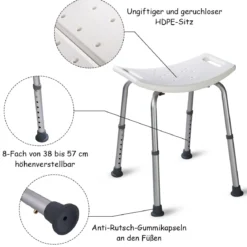 Duschstuhl Duschsitz Rechteckiger Badehocker Badestuhl Duschhocker Badhilfe Weiß