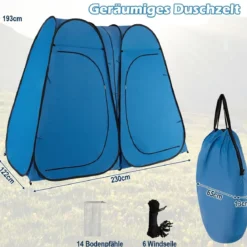 Duschzelt 230 cm Langes Doppelzimmer-Zelt Übergroßes Pop-Up-Duschzelt Blau