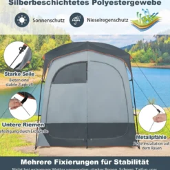 Duschzelt mit 2 Räumen & Abnehmbarem Regenschutz & Innentasche Toilettenzelt Grau