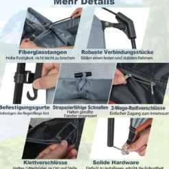 Duschzelt mit 2 Räumen & Abnehmbarem Regenschutz & Innentasche Toilettenzelt Grau