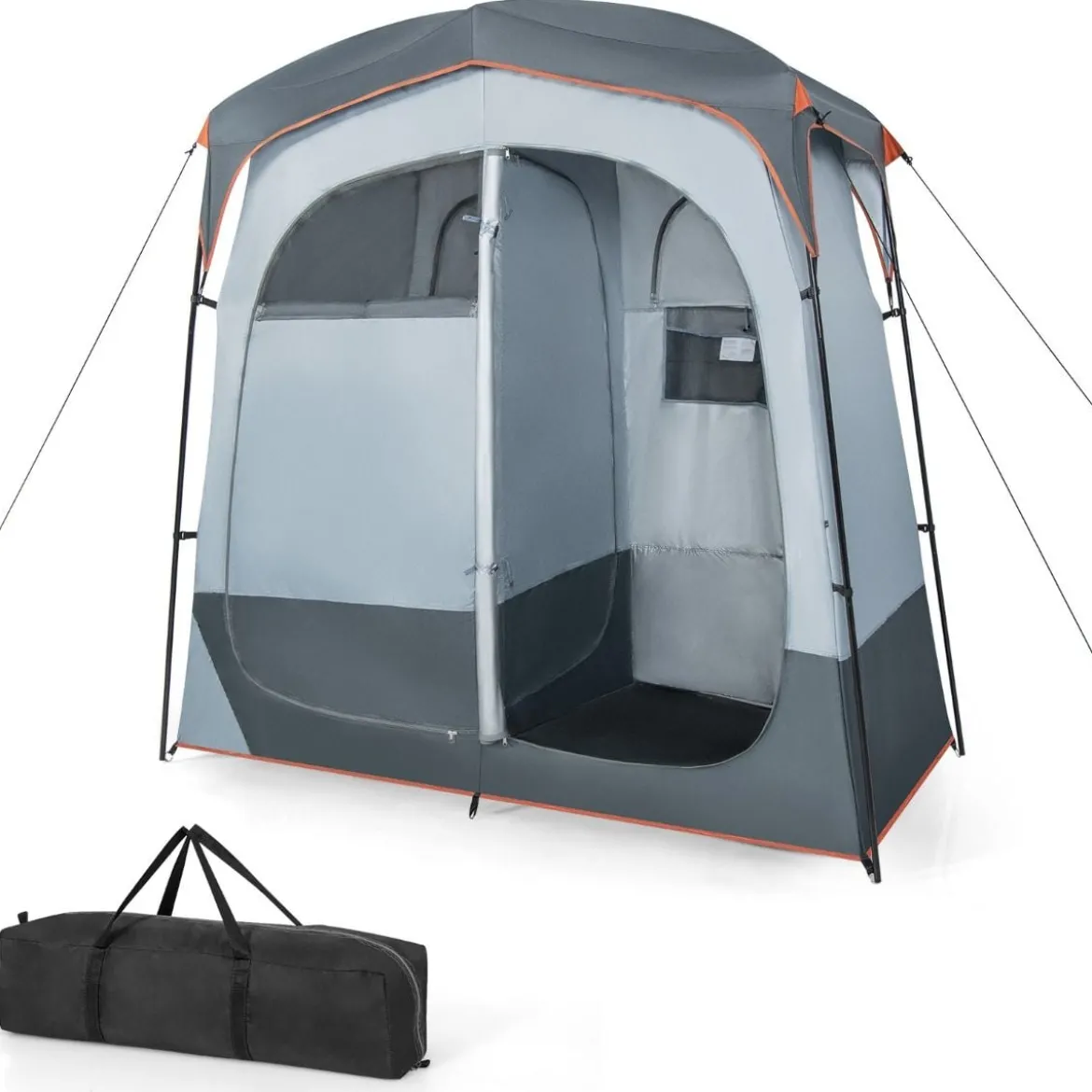 Duschzelt mit 2 Räumen & Abnehmbarem Regenschutz & Innentasche Toilettenzelt Grau