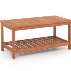 2 Ebenen Beistelltisch mit Ablage Outdoor Wetterfester Couchtisch Kaffeetisch 90 x 45 x 45 cm