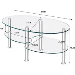 3 Ebenen Glastisch mit Modernem Ovalen Design Dreistufigem Regal Transparent