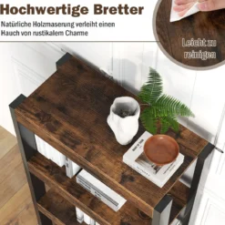 4 Ebenen Holz Standregal mit 2 Kippschutz-Sets & Offenen Regalfächern Bücherregal Braun