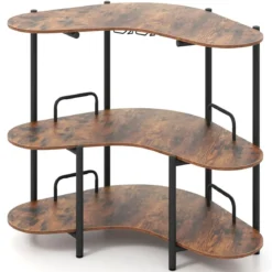 3 Ebenen Küche Bartisch mit Glashalter & Metallrahmen Hausbar Küchentheke Minibar