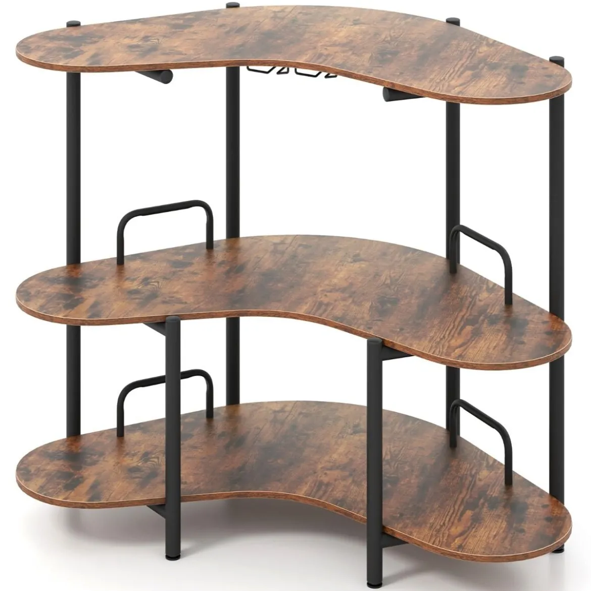 3 Ebenen Küche Bartisch mit Glashalter & Metallrahmen Hausbar Küchentheke Minibar