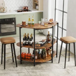 3 Ebenen Küche Bartisch mit Glashalter & Metallrahmen Hausbar Küchentheke Minibar