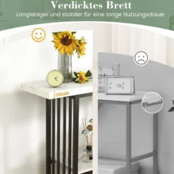 2 Ebenen Konsolentisch mit Marmoroptik Schmaler Beistelltisch Flurtisch mit Metallrahmen