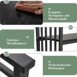 2 Ebenen Konsolentisch mit Marmoroptik Schmaler Beistelltisch Flurtisch mit Metallrahmen