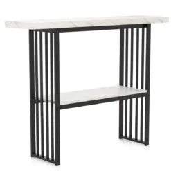 2 Ebenen Konsolentisch mit Marmoroptik Schmaler Beistelltisch Flurtisch mit Metallrahmen