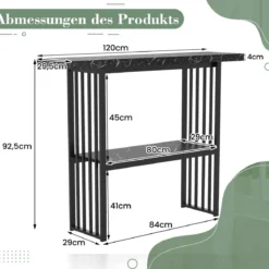2 Ebenen Konsolentisch mit Marmoroptik Schmaler Beistelltisch Flurtisch mit Metallrahmen