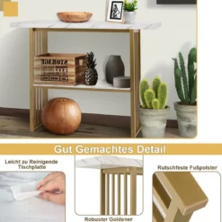 2 Ebenen Konsolentisch mit Marmoroptik Schmaler Beistelltisch Flurtisch mit Metallrahmen