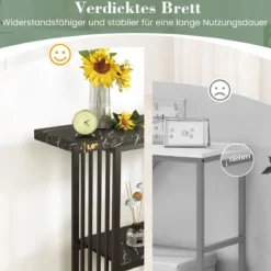 2 Ebenen Konsolentisch mit Marmoroptik Schmaler Beistelltisch Flurtisch mit Metallrahmen