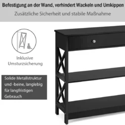 3 Ebenen Konsolentisch mit Schublade & Regal aus Holz 100 x 30 x 80 cm schwarz